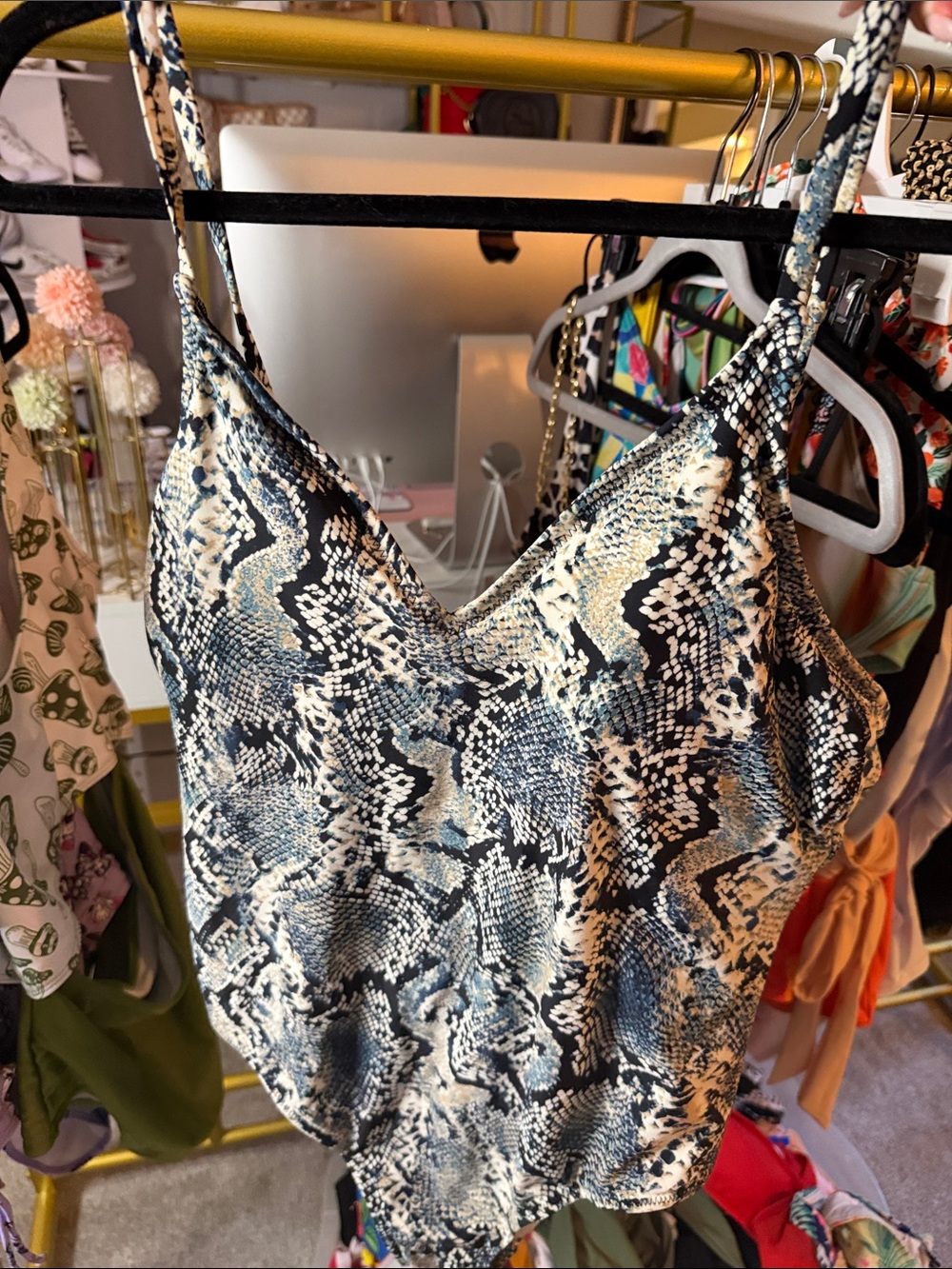 blue snakeskin one piece